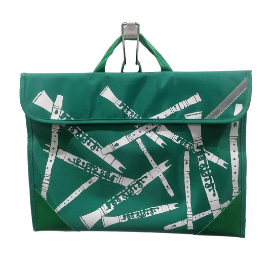 Green bag with white graphic design on a white background
