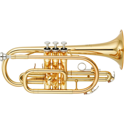 Gold trumpet on a white background