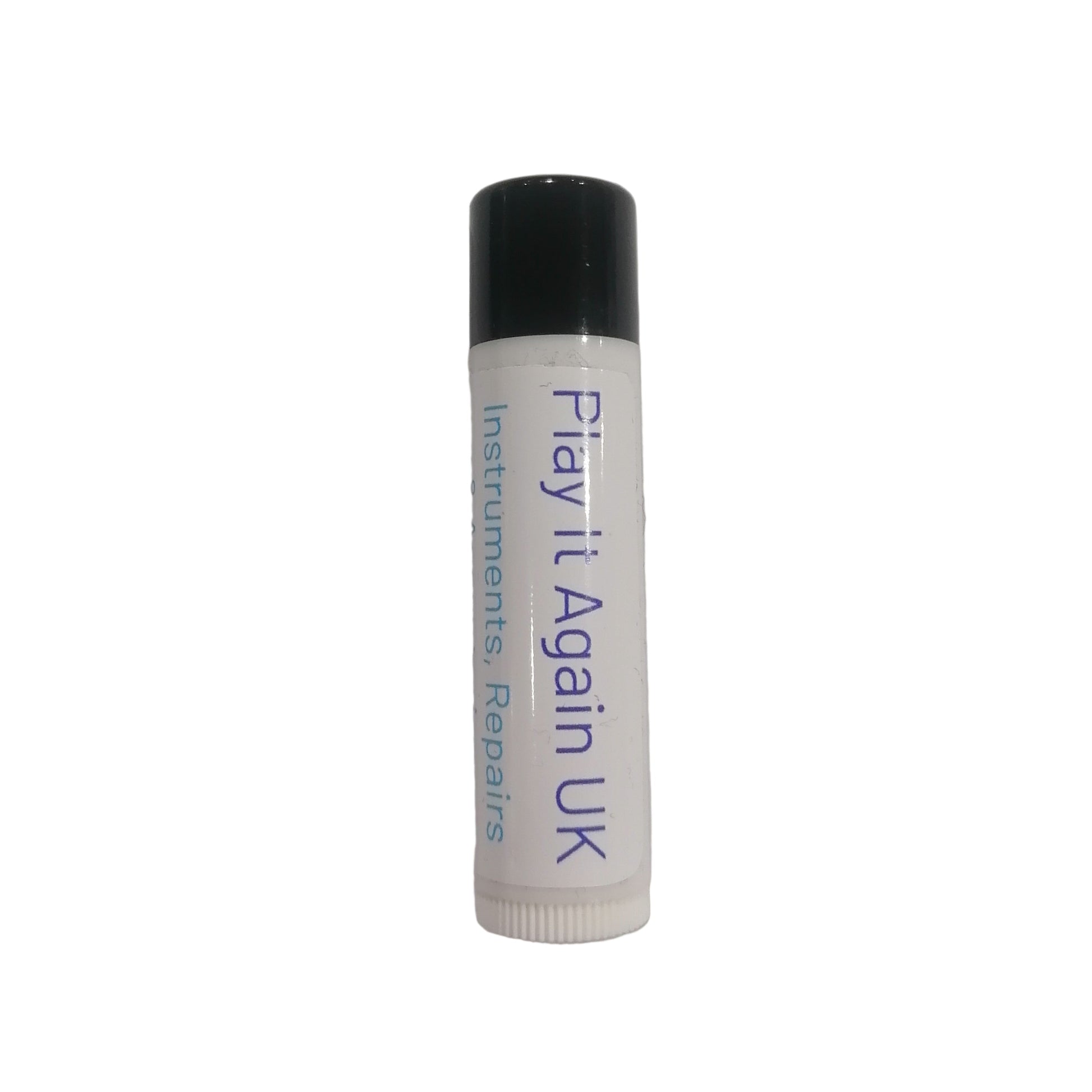 White tube with black cap labeled 'Play it Again UK' on a light gray background