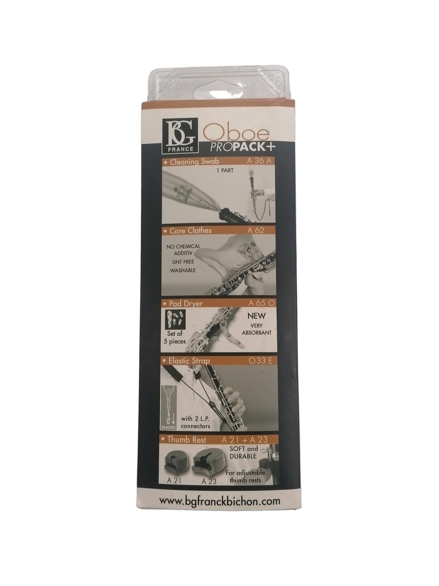 Package of B&G Frank Kitchen oboe parts on a white background