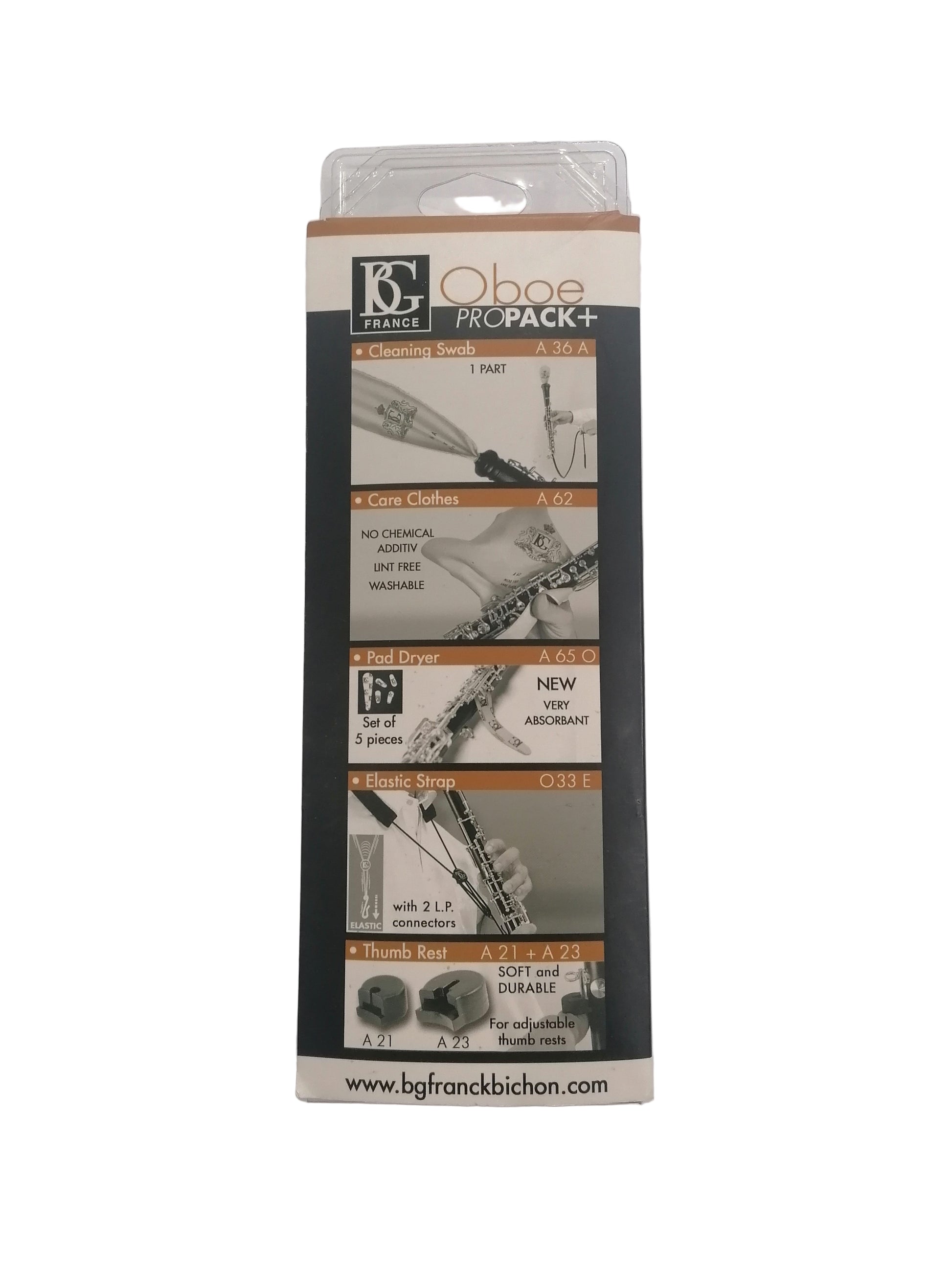 Package of B&G Frank Kitchen oboe parts on a white background