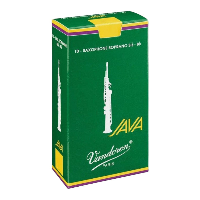 Green box of Vandoren saxophone reeds on a white background