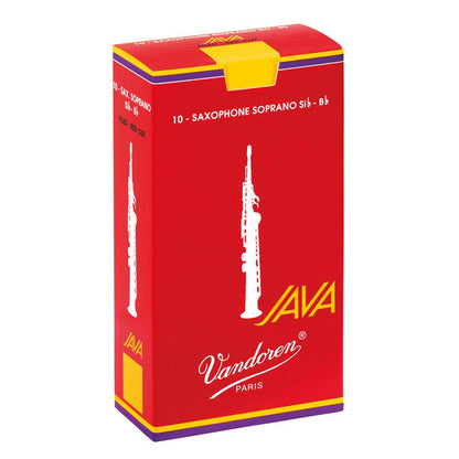 Red box of Vandoren saxophone reeds on a white background
