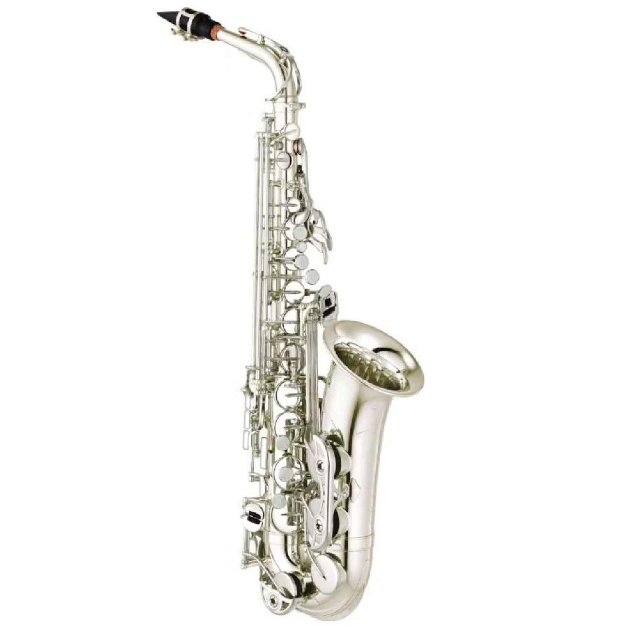 Silver saxophone on a white background
