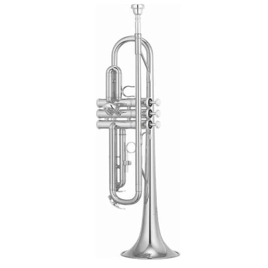 Silver trumpet on a white background