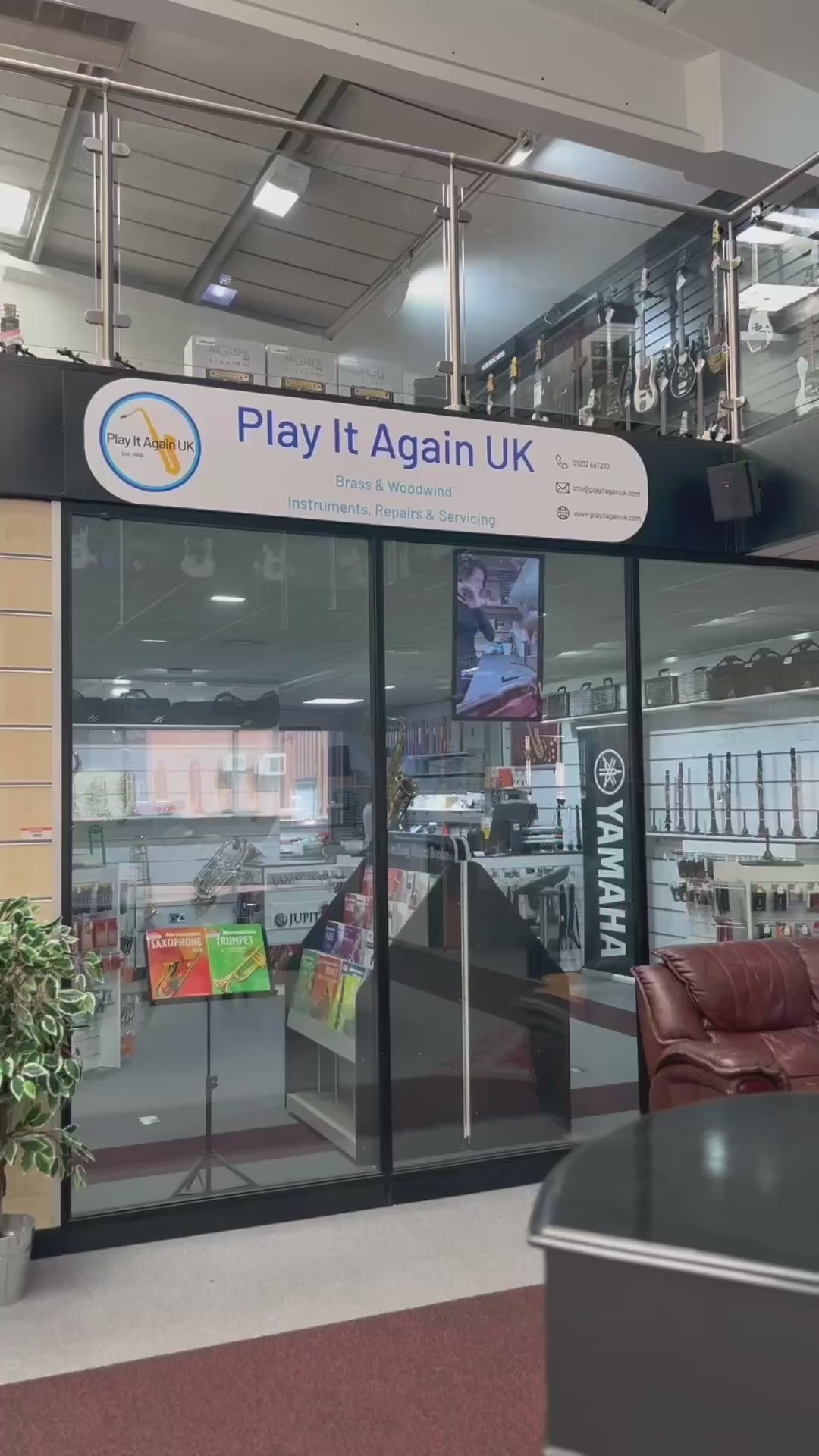 Load video: Play It Again showroom with saxophones, clarinets, flutes, trombones, trumpets, musical instruments, reeds, accessories